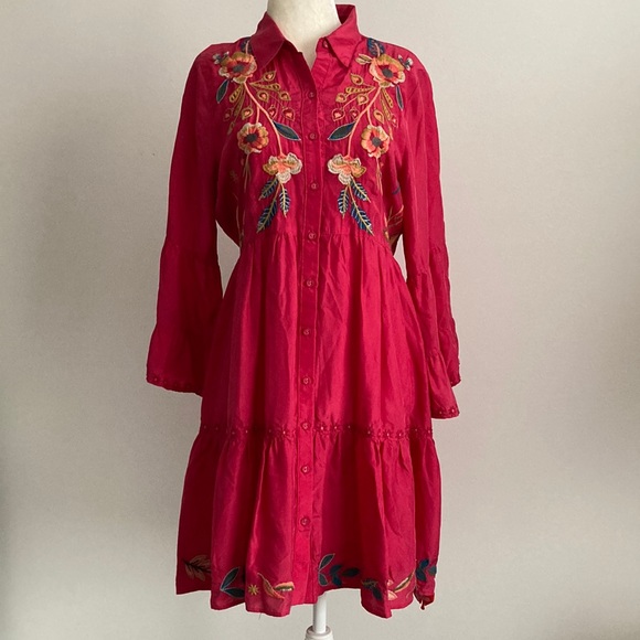 Johnny Was Workshop Dress Embroidery Shuri Easy Tiered w/ Slip - Picture 4 of 12